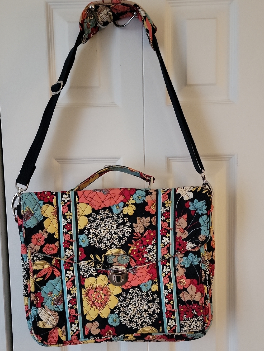 Vera Bradley Black Multi Floral Quilted Laptop Bag